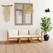 Divano da Giardino a 3 Posti con Cuscino-Sofa da Giardino-Divano da esterno Crema Massello Acacia