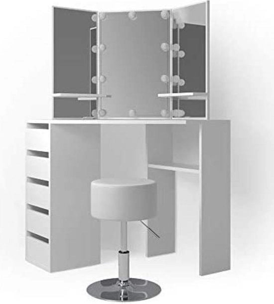 Cassa da Bagno con Specchio - Illuminazione LED - Sedia con 5 Lavello - 3 Specchi - Comodino - 110 x 54 x 141,5 cm