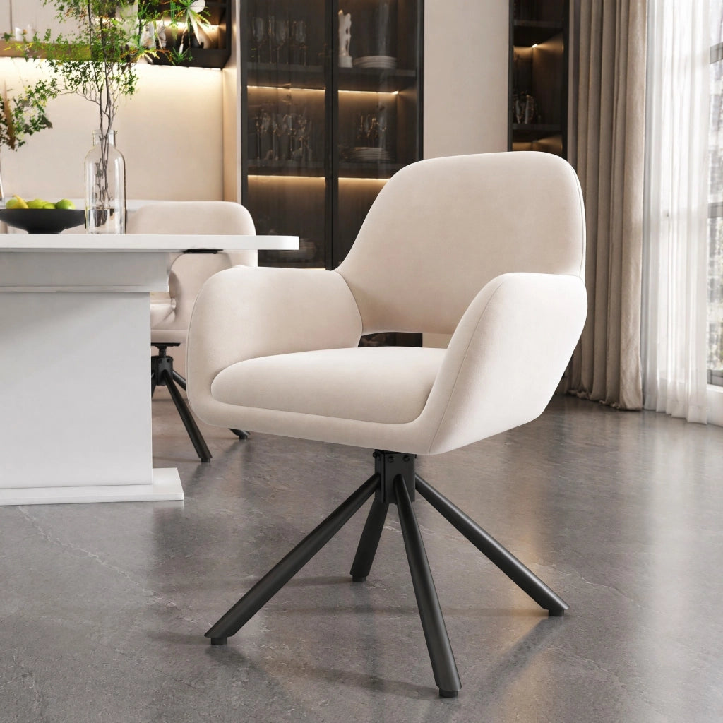 Set di 2 sedie da pranzo girevoli in velluto beige con braccioli