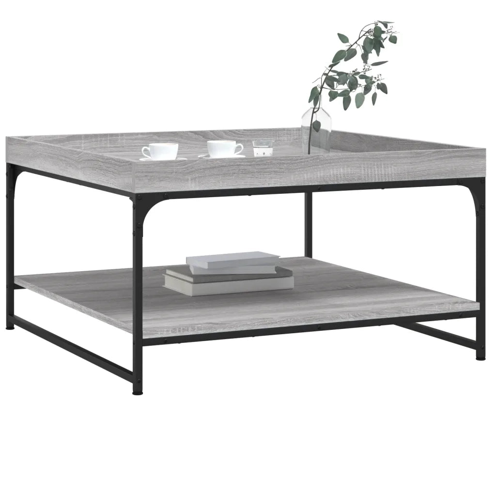 Tavolino Grigio Sonoma 80x80x45 cm in Legno Multistrato e Ferro 832816