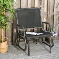 Panchina a Dondolo da Giardino a un Posto in Metallo e Tessuto a Rete Traspirante, 66x70x85cm, Nero e Grigio Scuro