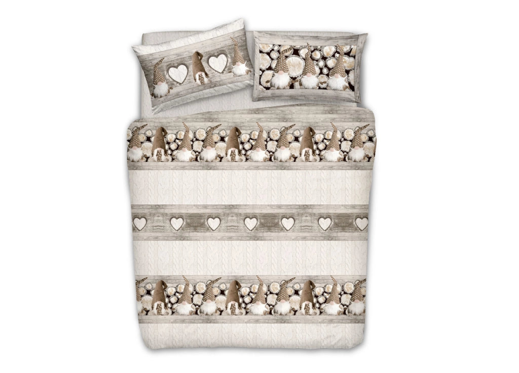 Copripiumino Sacco Piumone Pensieri Delicati 100% Cotone Disegno Gnomi - Singolo - Beige