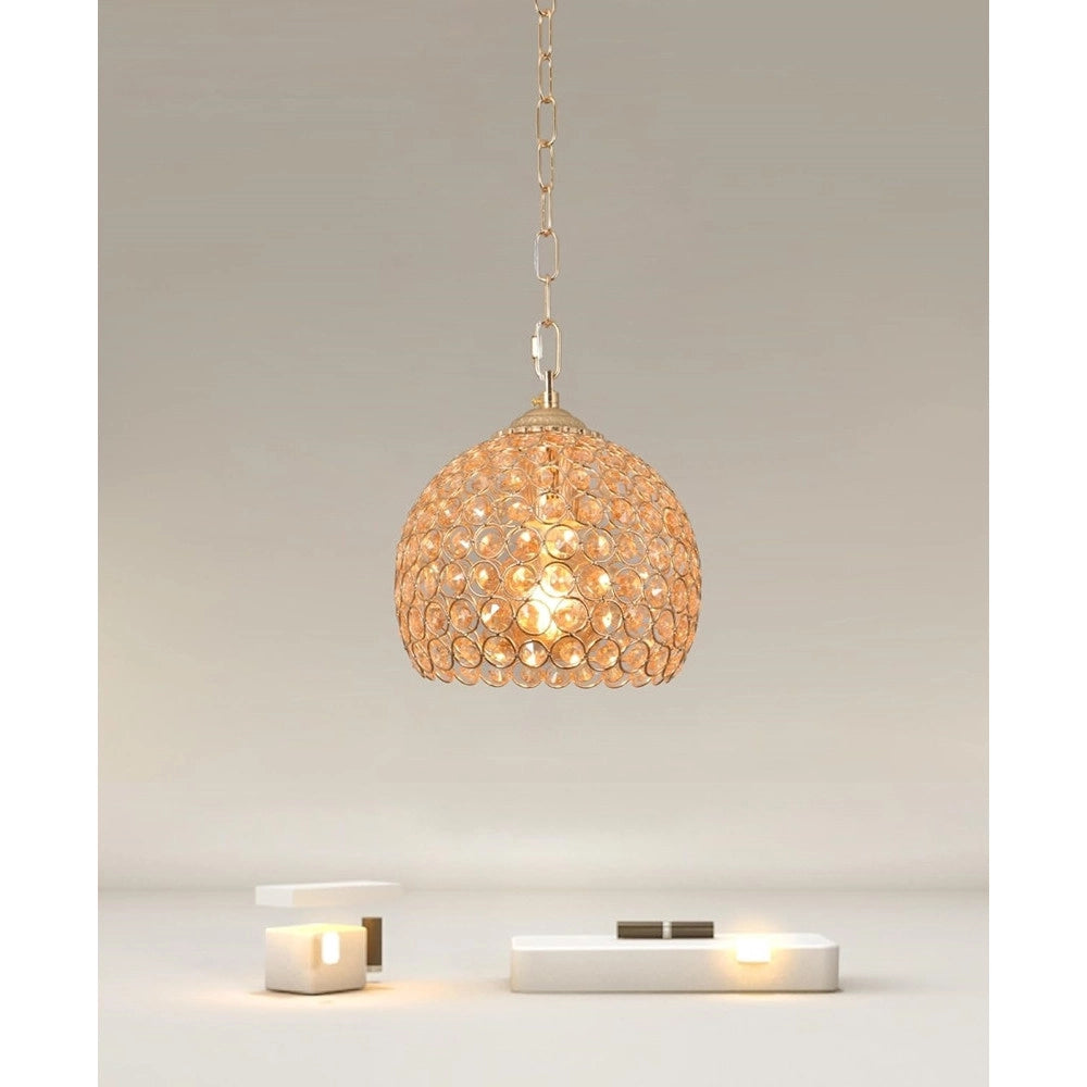 Trade Shop - Lampadario Sospeso Tondo Cupola Lampada Mezza Sfera Cristalli Luce E27 Oro 32354 -