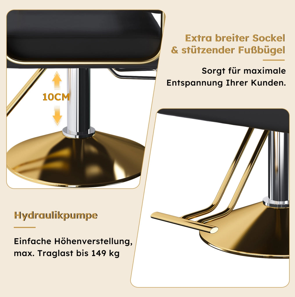 Poltrona da parrucchiere idraulica girevole 360° con base dorata e ecopelle nera