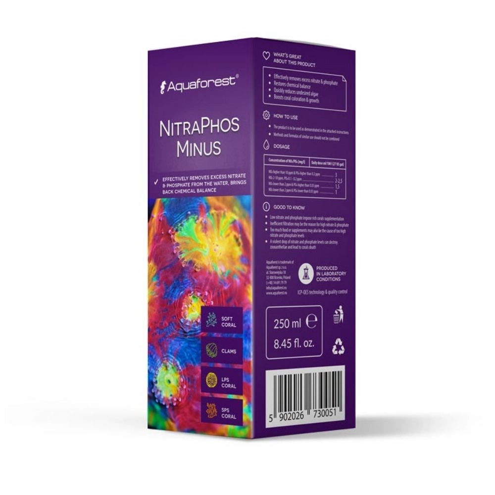 Aquaforest NitraPhos Minus - prodotto unico per la rimozione di nitriti, nitrati e fosfati in acqua marina Formato: 250 ml