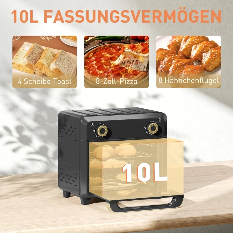 Mini forno con convezione, friggitrice ad aria, timer, luce interna, 10 litri, nero