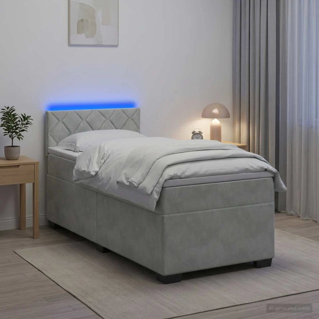 Letto con Box Spring, Materasso e LED Grigio Chiaro 90 x 200 cm 3452108