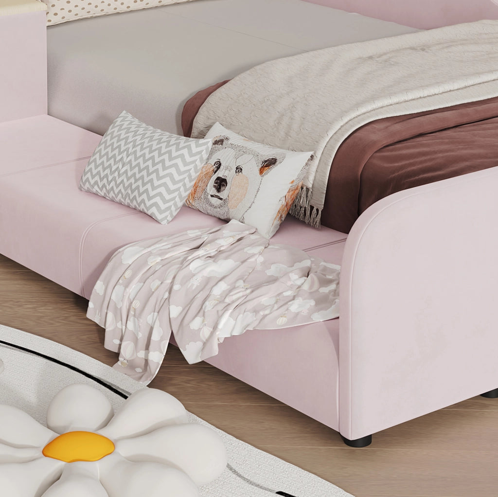 Letto imbottito per bambini con scrivania e sgabello