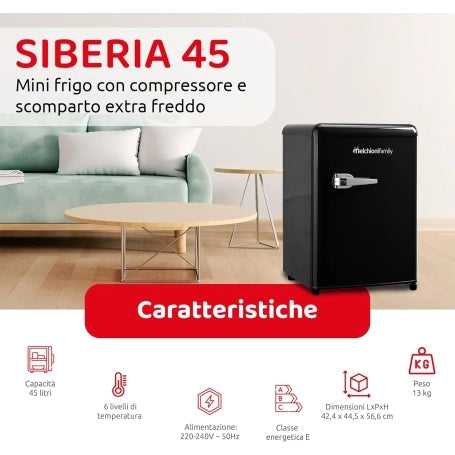 MELCHIONI FAMILY SIBERIA45 FRIGORIFERO SOTTO-TAVOLO 45LT, STATICO, CLASSE E, COLORE NERO