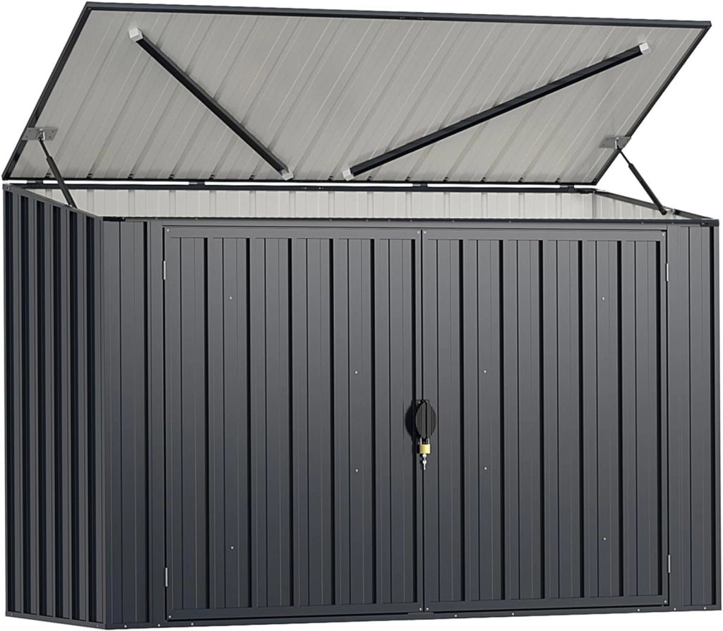 Casetta per Spazzatura Esterna 1,5 m², Capanno Attrezzi Giardino in Metallo Zincato Resistente alle Intemperie con Porta Bloccabile e Tetto Apribile, Struttura a Scatto Pratica