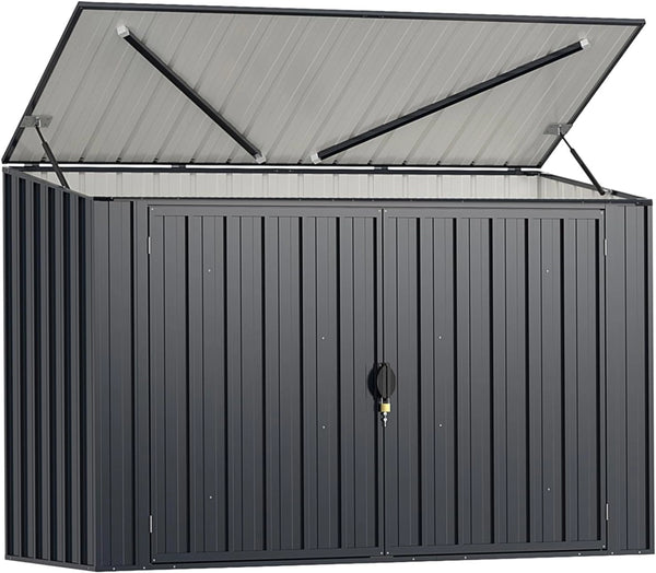 Casetta per Spazzatura Esterna 1,5 m², Capanno Attrezzi Giardino in Metallo Zincato Resistente alle Intemperie con Porta Bloccabile e Tetto Apribile, Struttura a Scatto Pratica