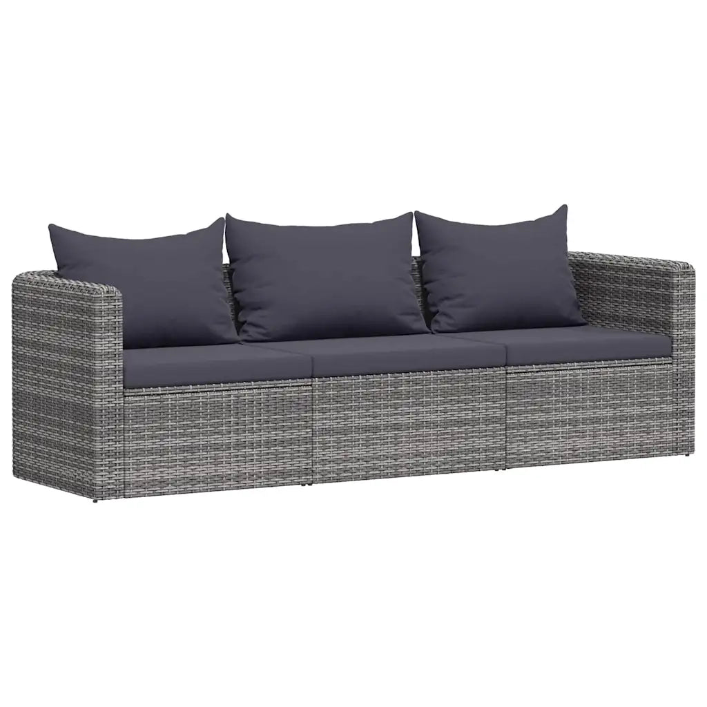 Set Divani da Giardino 3 pz con Cuscini Grigio in Polyrattan 44163
