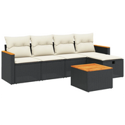 Set Divano da Giardino 6 pz | Set Salotto da Giardino con Cuscini Nero in Polyrattan