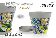 Vaso da Giardino con Sottovaso in Plastica Decoro Medì 15 x 13 cm