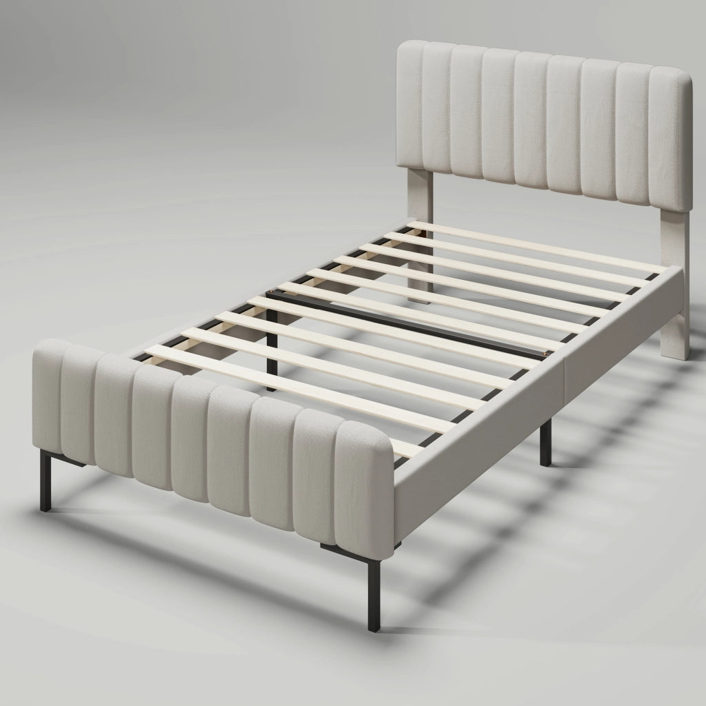Letto Contenitore con USB; Tipo C e Testiera Imbottita 140×200 cm; senza Materasso; Beige