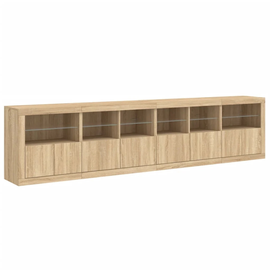Buffet credenza cassettiera armadio mobile contenitore organizer per cucina soggiorno salotto con luci LED Sonoma 283 x 37 x 67 cm marrone 02_0029957