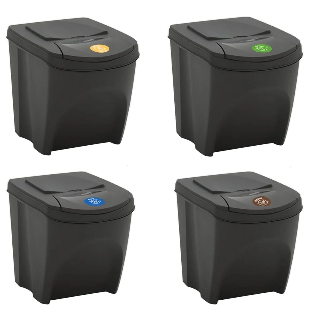 Set di 4 contenitori impilabili per rifiuti da 100 L in polipropilene grigio 02_0043895