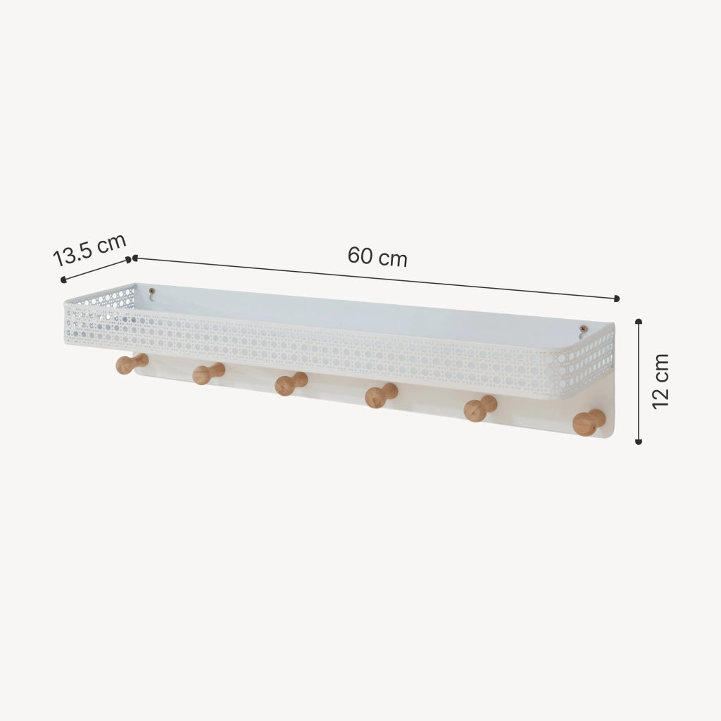 Appendiabiti da Parete Jäller con Mensola e 6 Ganci 60x14x12 cm Metallo - Bianco [en.casa]