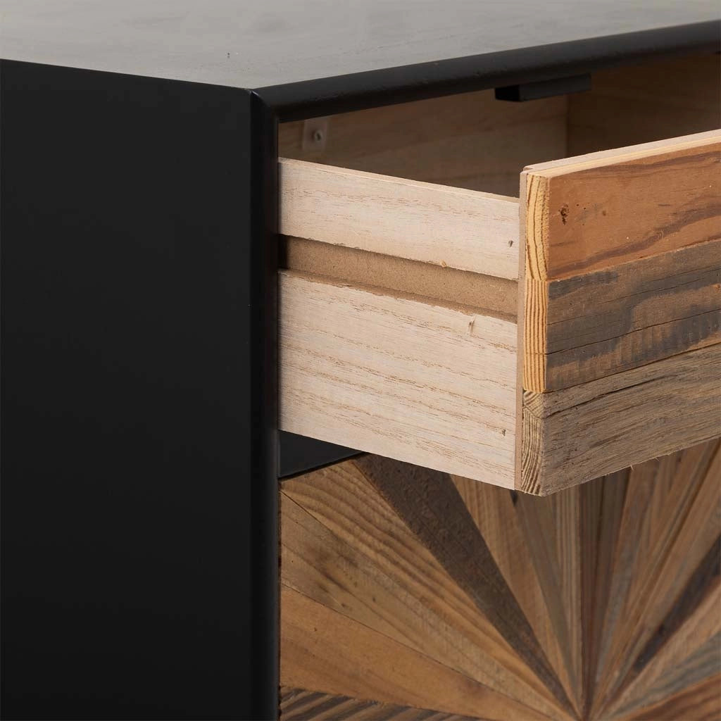 Comodino in legno e metallo con 1 cassetto e 1 porta marrone 44x36x67