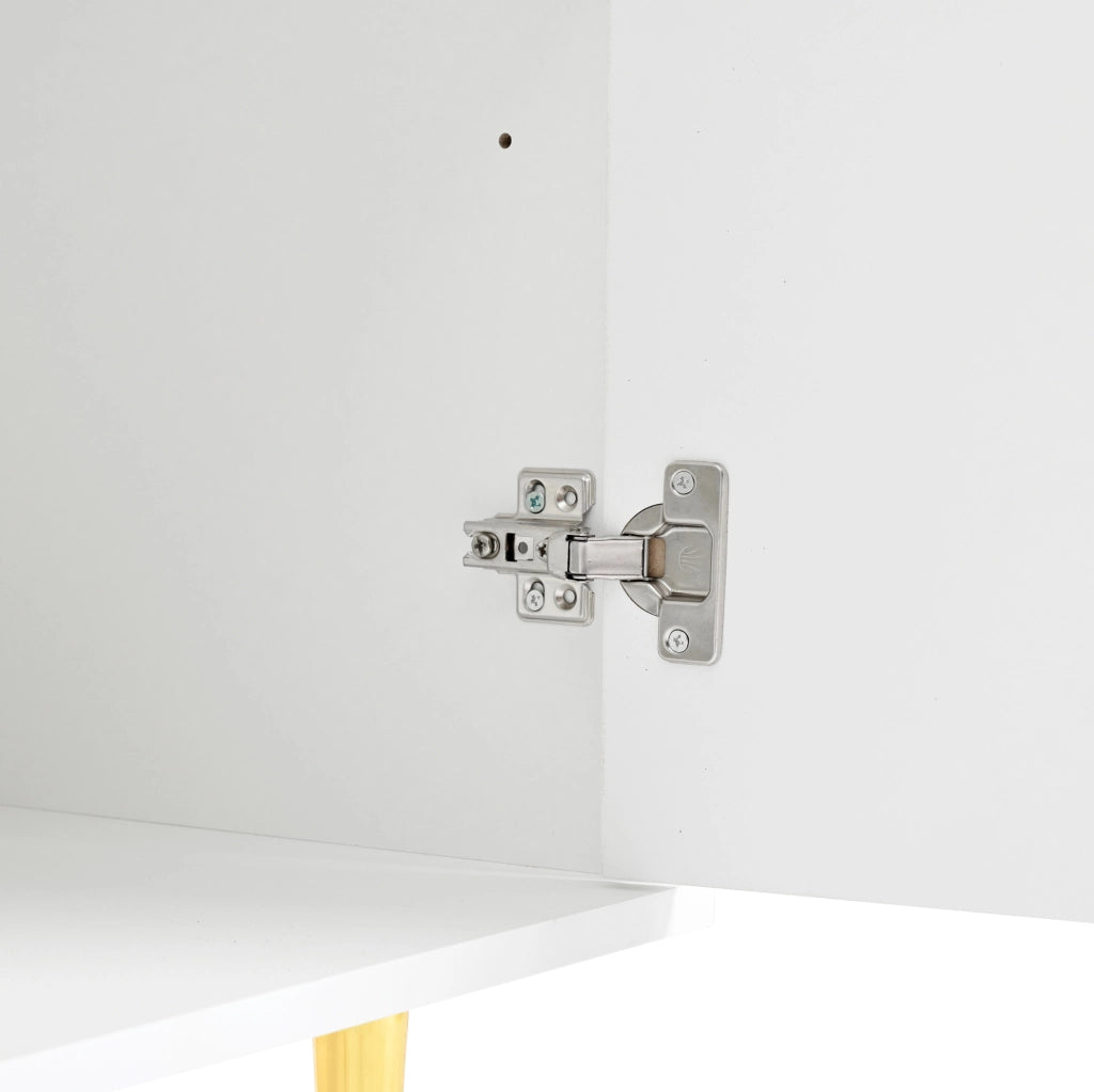 Credenza bianca 160x80x40 cm con 4 ante, ripiani regolabili e dettagli oro