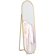 SPECCHIO VERTICALE OVALE DA TERRA CON SUPPORTO, IN VETRO E METALLO, 40X41X159 CM, TONALITÓ ORO