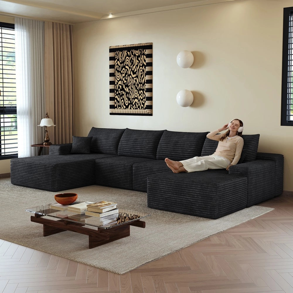 Divano angolare modulare con Chaise Longue ¨C Minimal ¨C nero, 340cm