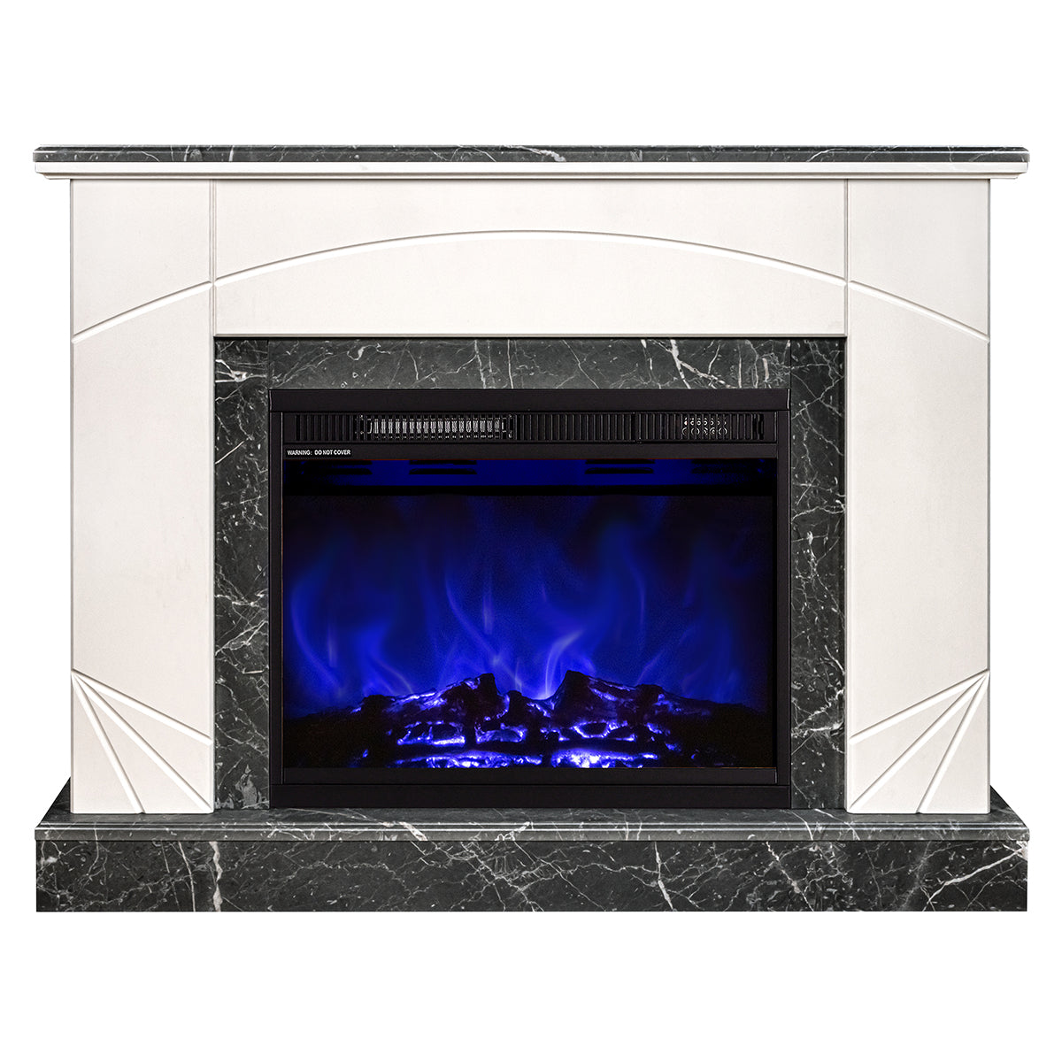 Camino Elettrico da Pavimento 85x110x27 cm Effetto Fiamma 1500W Madeira lux & Lorance Ivory/dark gray