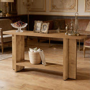 Tavolo consolle a 2 ripiani in MDF marrone 150x30x80 cm