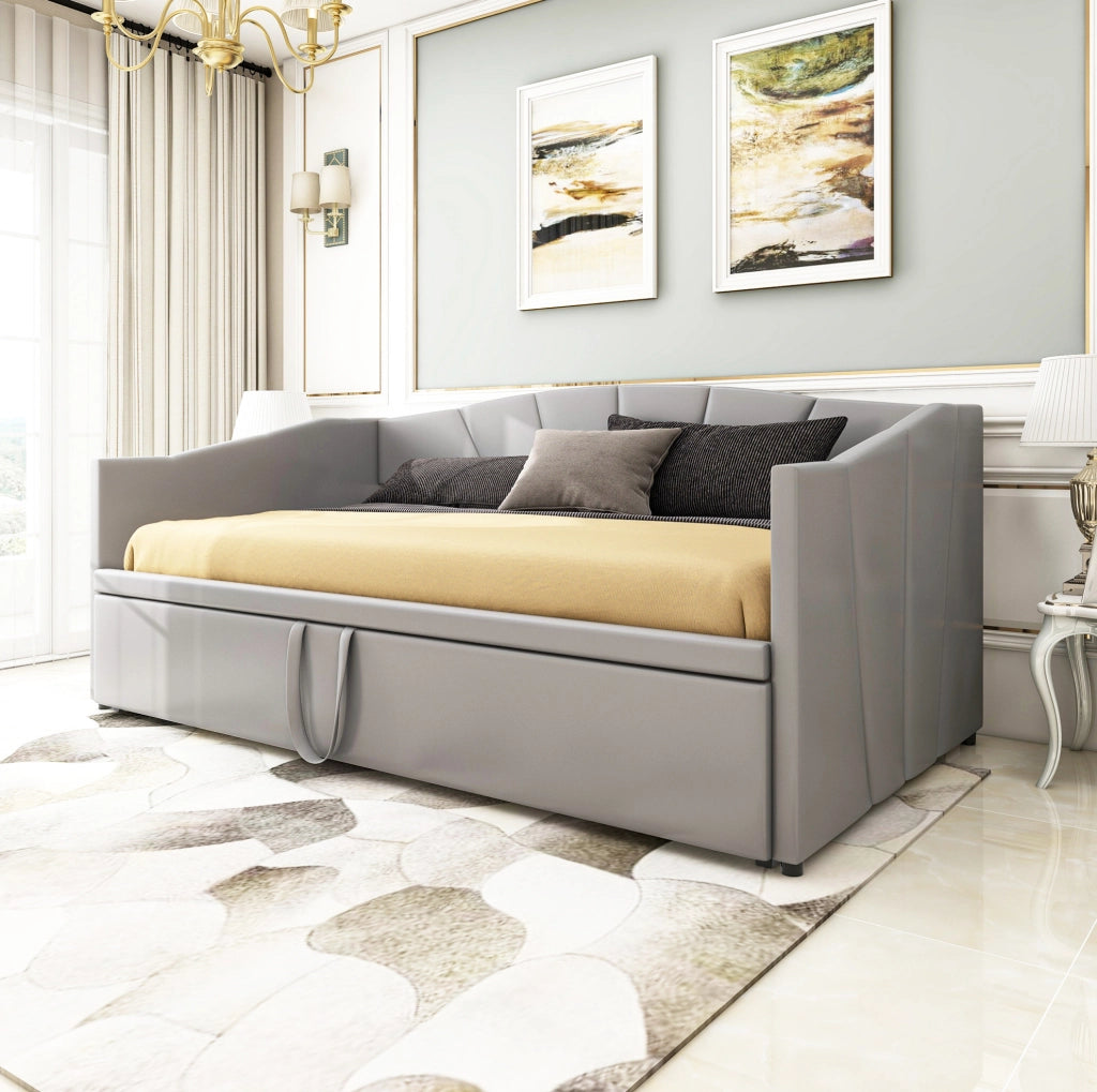 Divano letto imbottito estraibile 90x200/180x200 cm in grigio