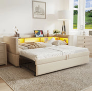 Divano letto estraibile 90/180x190 cm con LED, prese e vani beige