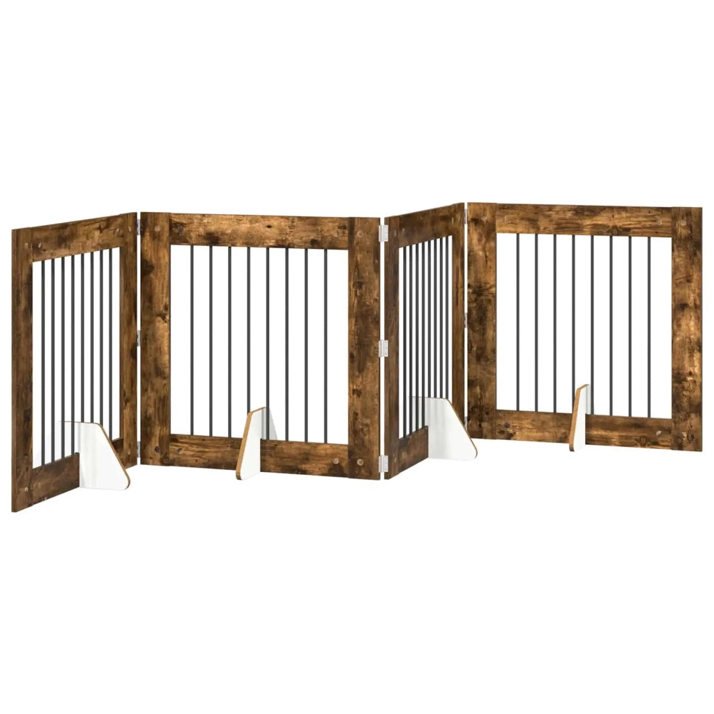 Cancello per cani con supporti 4 pcs Rovere Fumo 80 x 80 cm