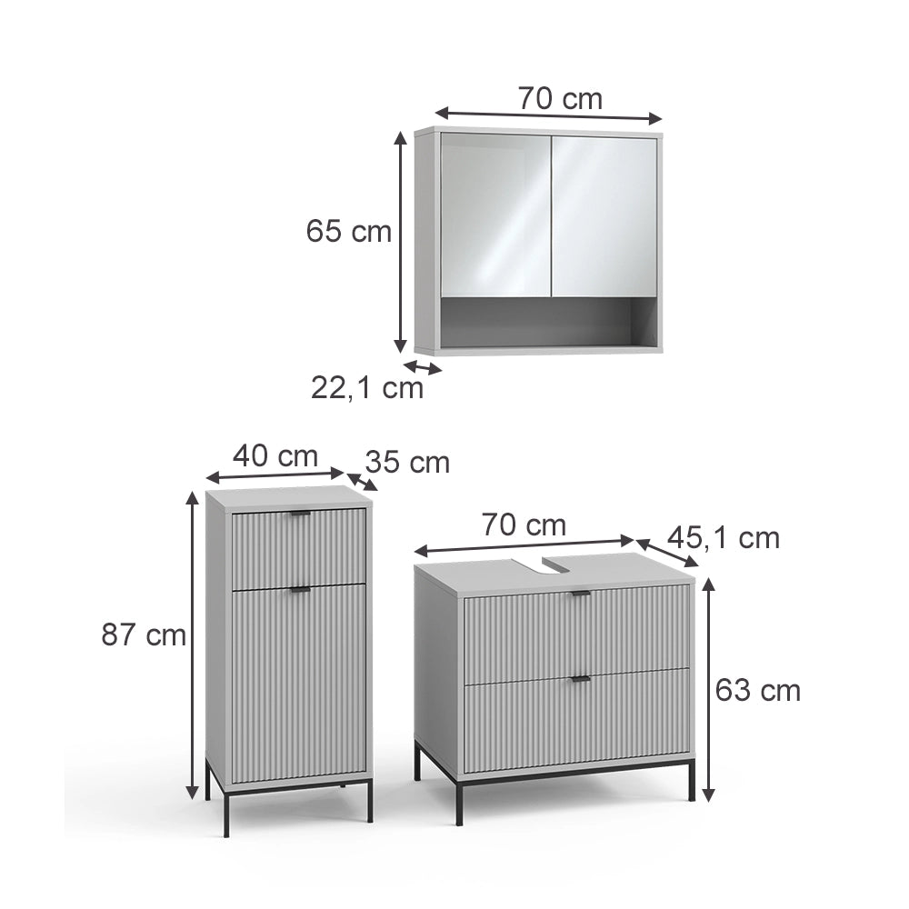 Vicco Set di mobili da bagno Grigio 3 parti