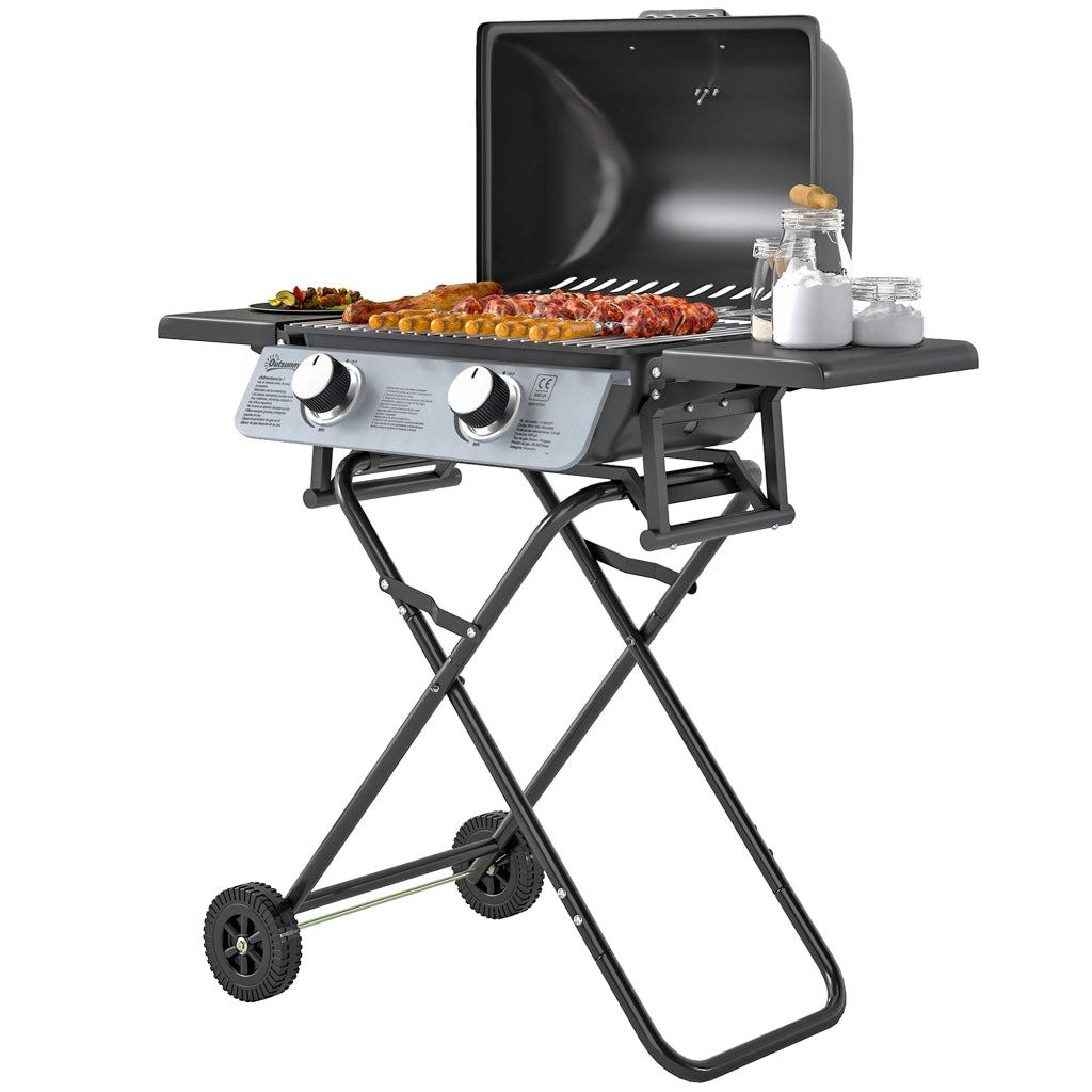 Barbecue a Gas Portatile ¨C zephmum ¨C 2 Bruciatori 5.6 kW Nero con Ruote