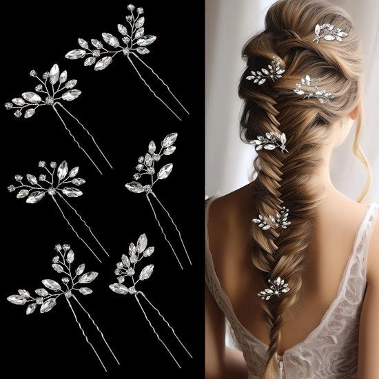 Accessori per capelli a forma di U, 6 pezzi, cristallo, per donne, per festa, per ragazze del matrimonio