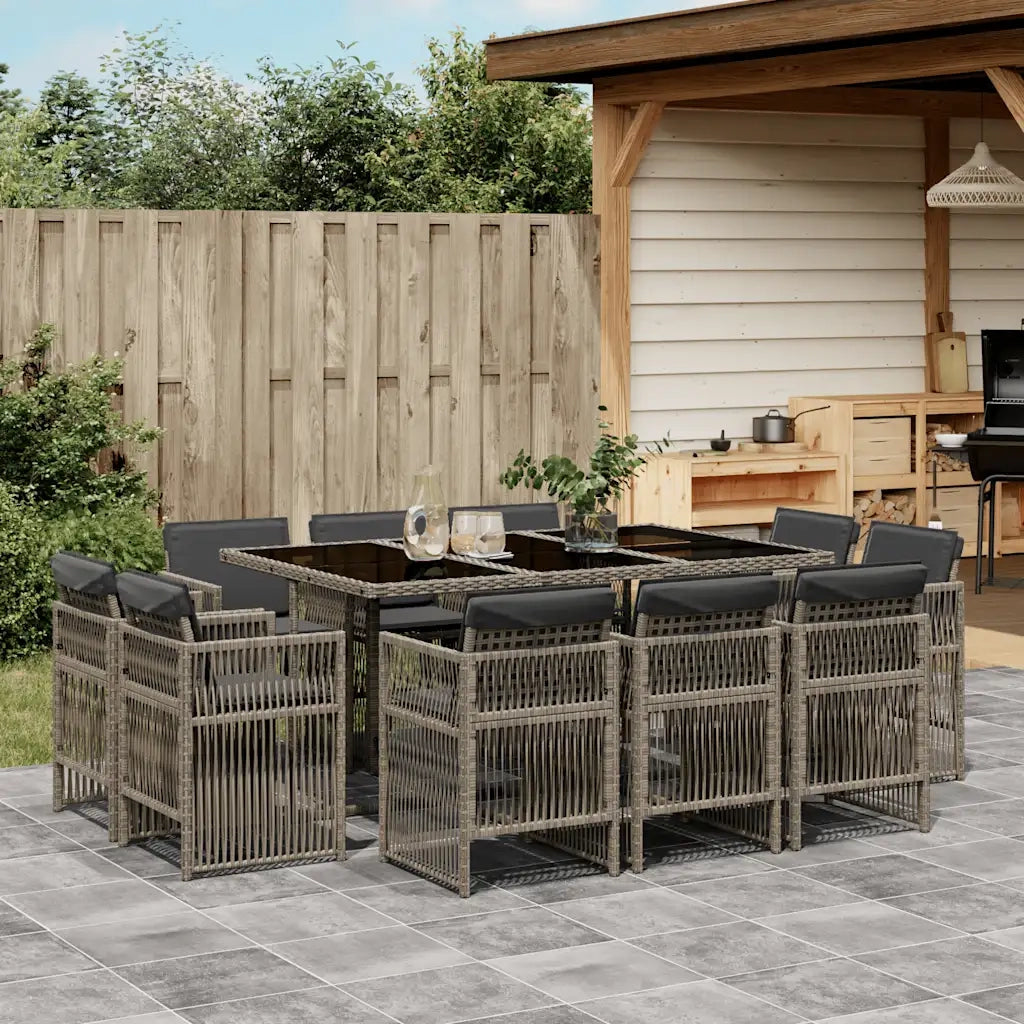 Set da Pranzo da Giardino 11pz con Cuscini in Polyrattan Grigio
