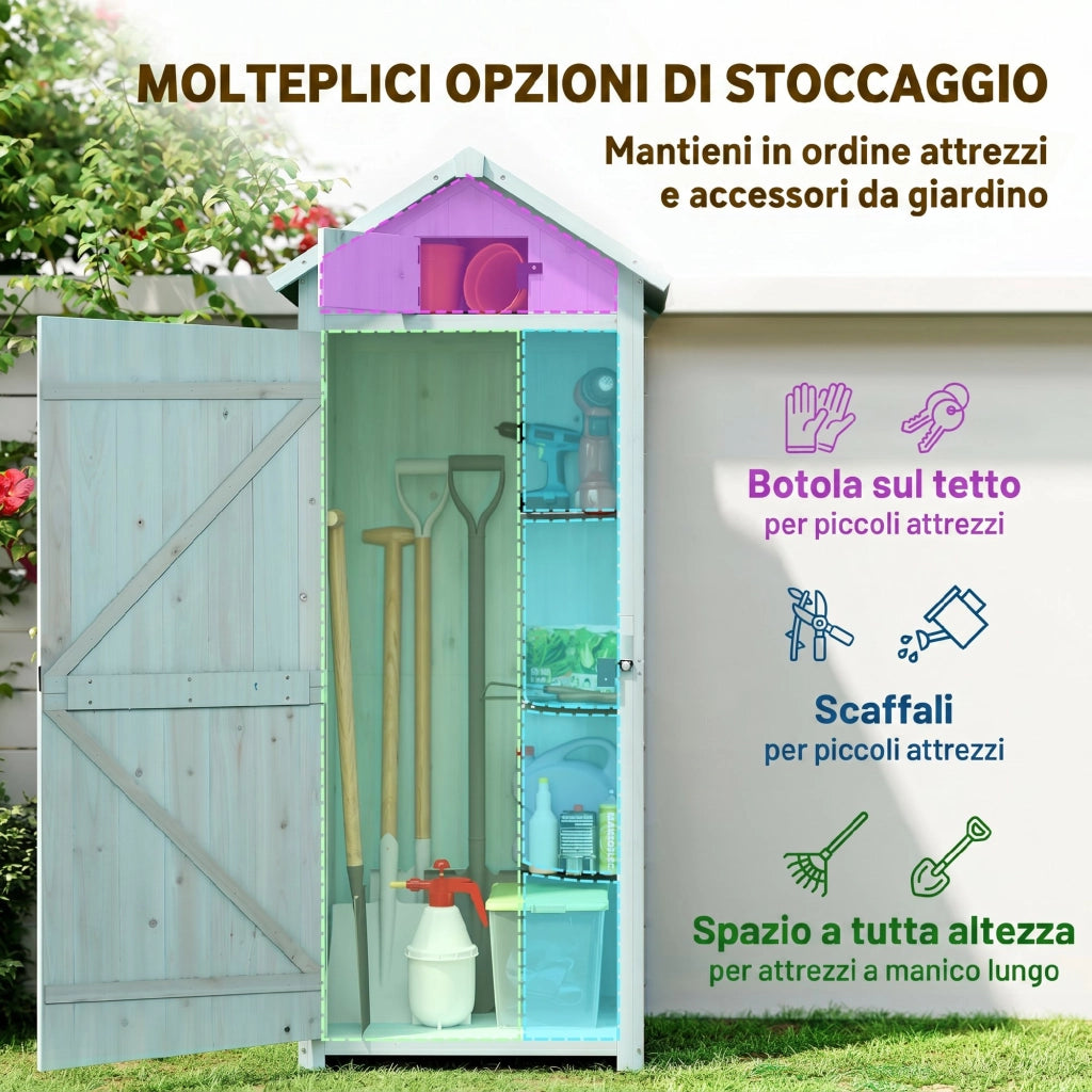 Casetta da Giardino Porta Attrezzi in Legno con 3 Ripiani, 77x54.2x179cm, Blu