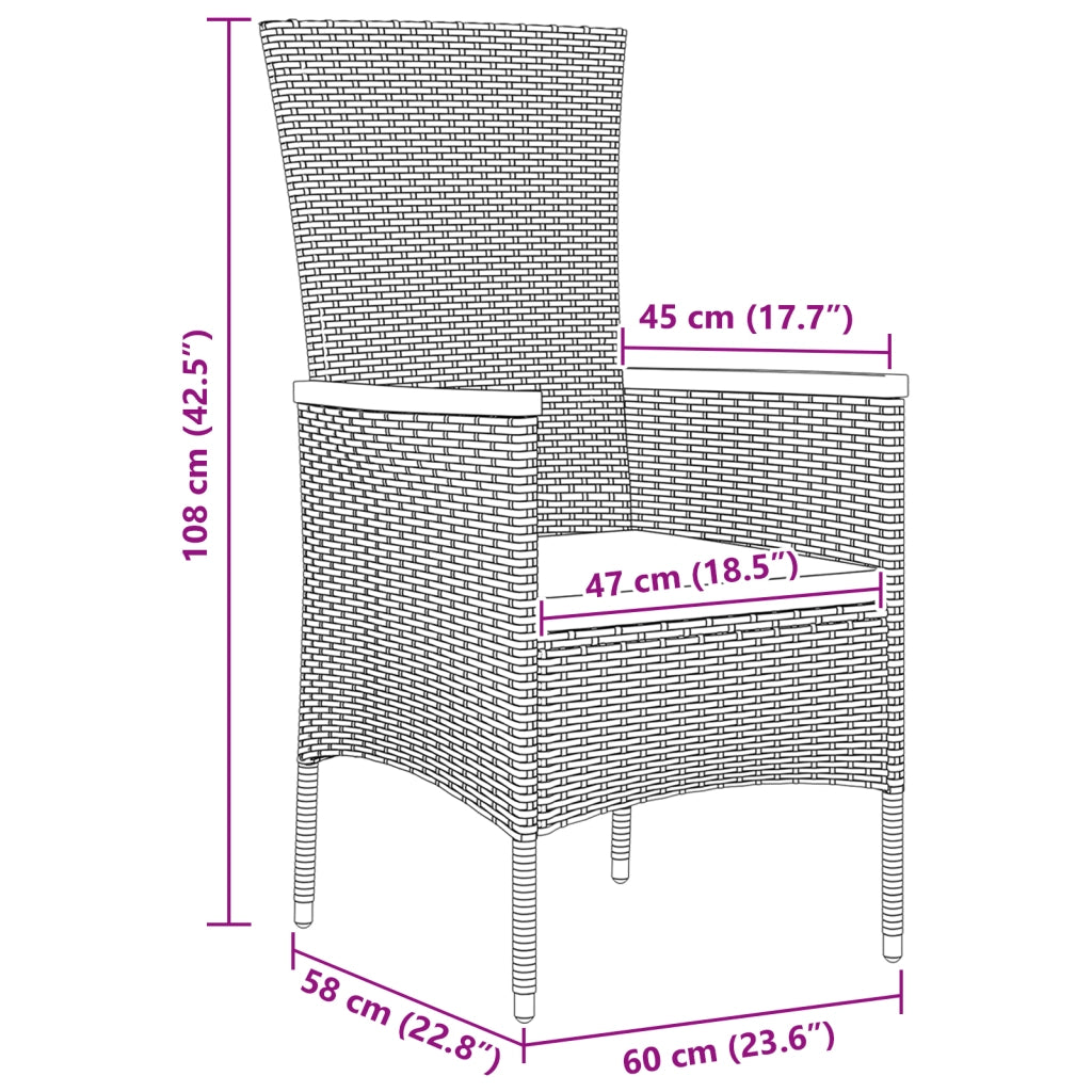 Set da Pranzo per Giardino da 7 Pezzi con Cuscini Rattan Poliestere Grigio