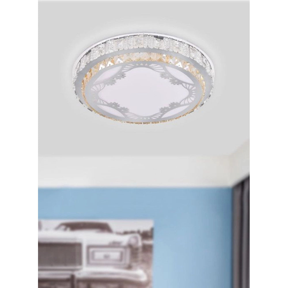 Trade Shop - Plafoniera Soffitto 65w ø50cm Led Tondo A Strati Cristalli Decorato Luce Fredda 63283 -