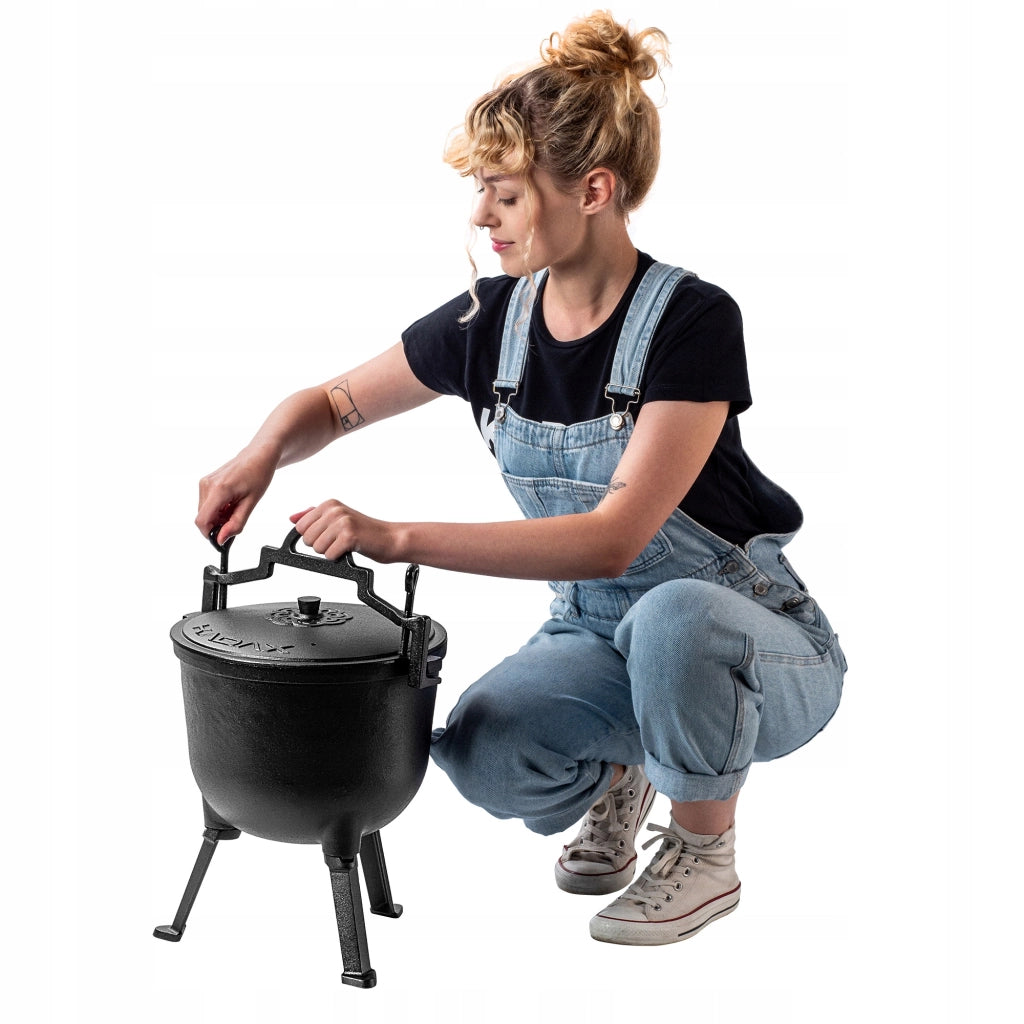 Calderone da caccia in ghisa KADAX 10L per falò, griglia e arrosto.