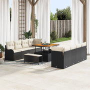 Set di Divani da Giardino  da 11 Pezzi con Cuscini Nero Polirattan Acacia