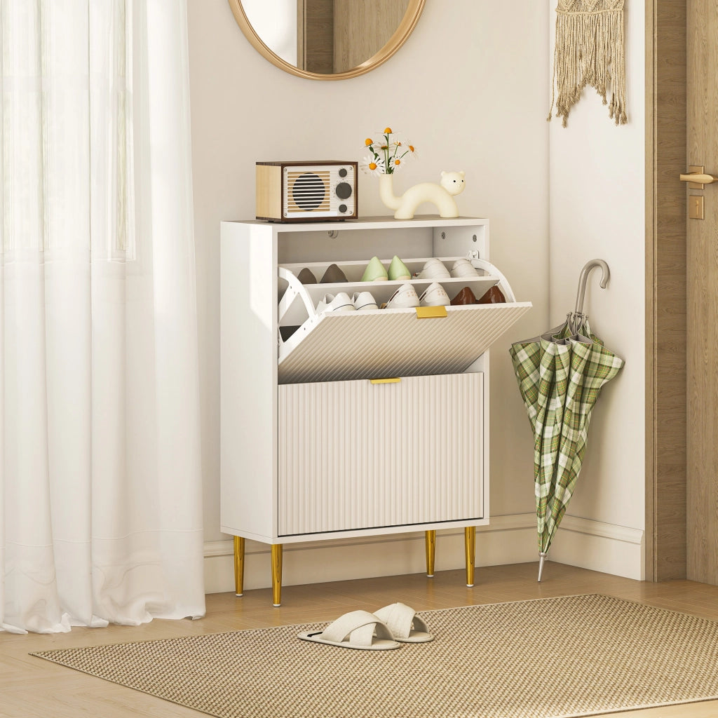 Scarpiera Slim con 2 Cassetti Ribaltabili per 12 Paia di Scarpe 60x24x91,5 cm Design Moderno in MDF Bianco