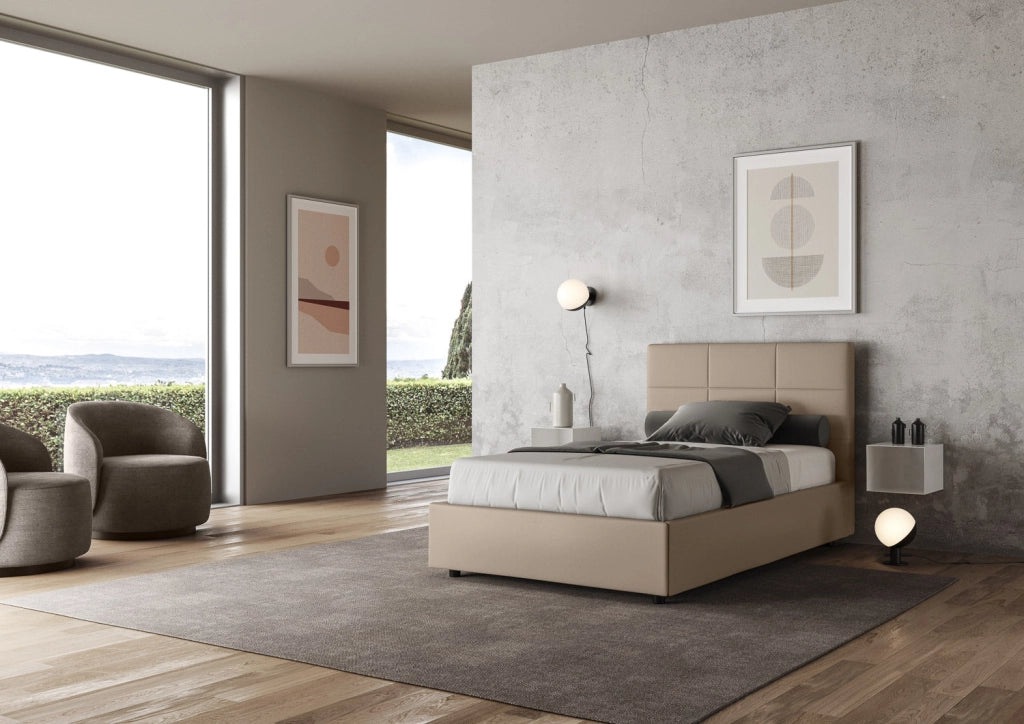 Letto Matrimoniale Francese 140x190 cm con Rete e Contenitore Mika Tortora