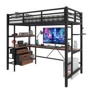 Letto a Soppalco con LED; Scrivania; 3 Cassetti e Ripiani; 90 x 200 cm; senza Materasso; Nero