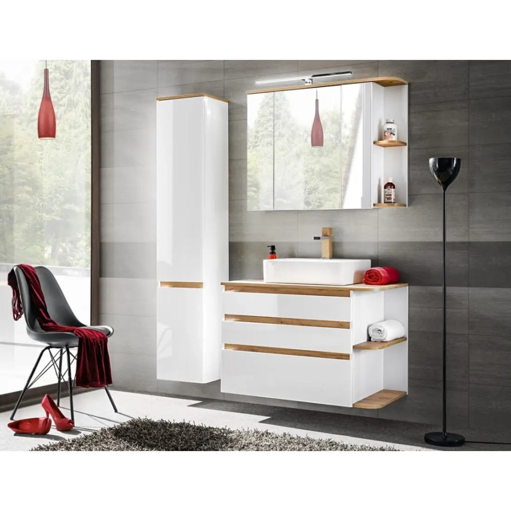 Mobile sottolavabo ASKA 94 cm bianco lucido – Modello sospeso con cassetti