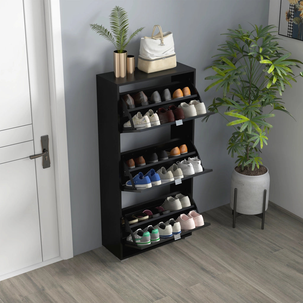 Armadio per Scarpe con 3 Cassetti ¨C Zephmum ¨C Nero 60x26x124 cm