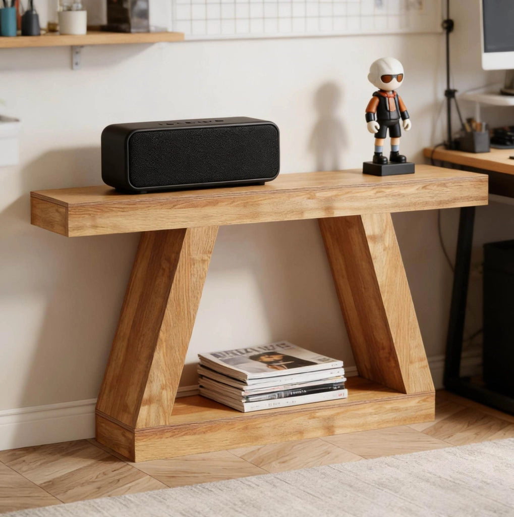 Tavolo consolle rustico in MDF naturale con contenitore