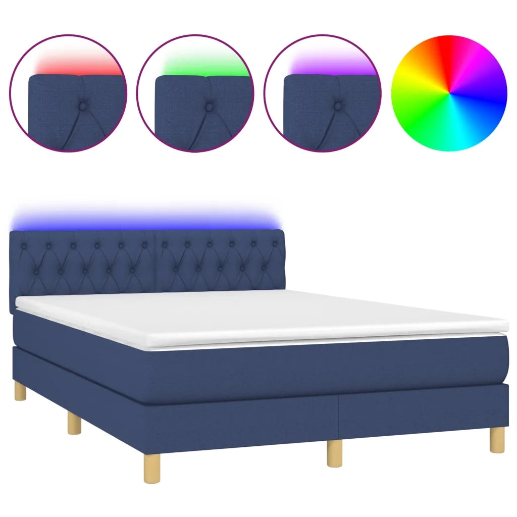 Letto a Molle con Materasso e LED Blu 140x200 cm in Tessuto 3133963