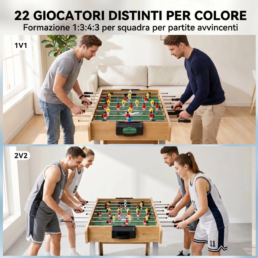 Calcio Balilla Tavolo da Gioco 121x87x 77 cm 22 Giocatori Segnapunti Manuali Legno Naturale Verde
