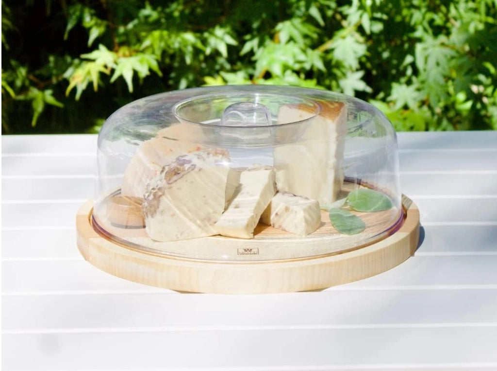 PORTA FORMAGGIO REALIZZATO IN LEGNO DI FAGGIO TONDO DIAMETRO 26.5 CM CAMPANA IN PLASTICA