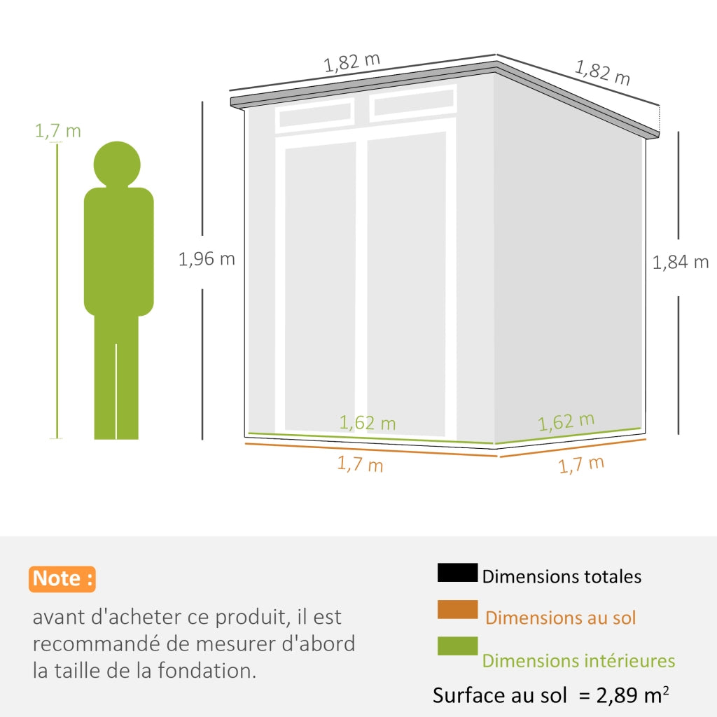 Casetta da Giardino in Resina con 2 Porte e 3 Finestre ¨C Zephmum ¨C Grigio 3.3 m2